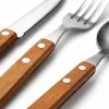 Wooden handle knife, fork and spoon combination set, stainless steel tableware, simple home style Application Scenario